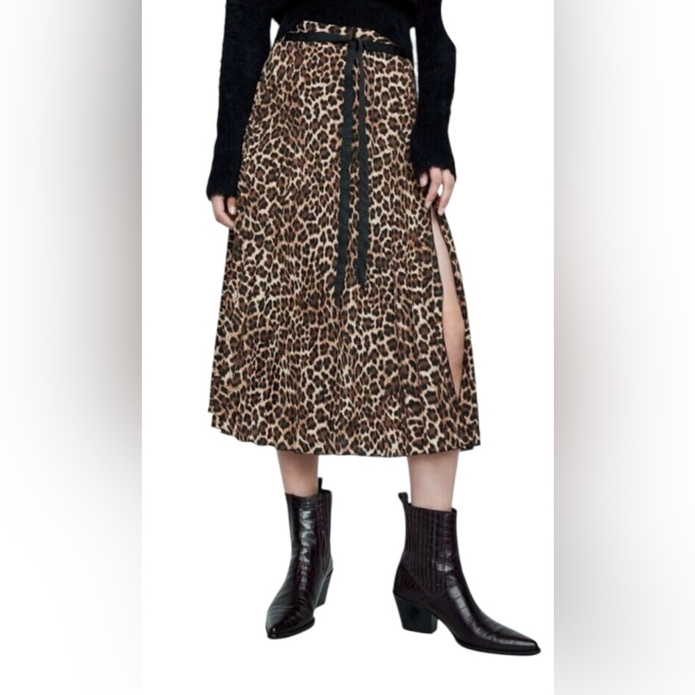Zara animal print pleated leopard Midi skirt Size   XS
